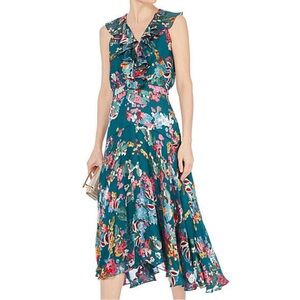 Saloni Rita Teal Floral Mid Dress NWOT